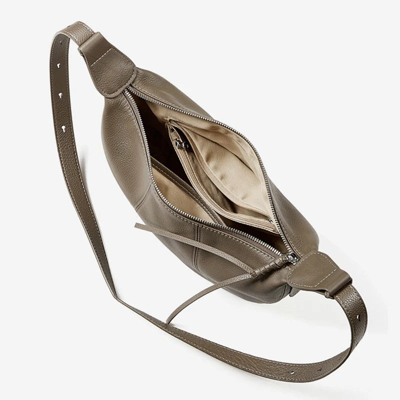 Women Minimalist Soft Leather Crescent Crossbody Bag