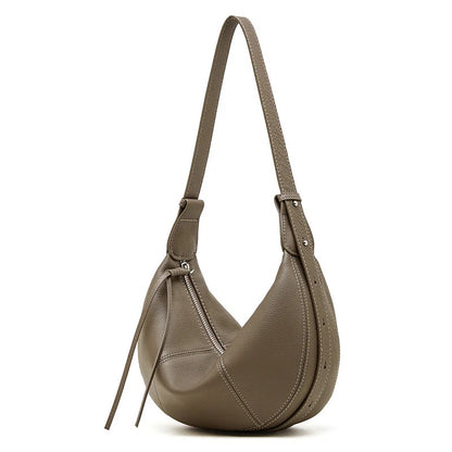 Women Minimalist Soft Leather Crescent Crossbody Bag